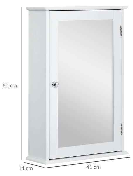 Kleankin Dulap de Baie cu Oglindă – Dulap cu Oglindă – Dulap pentru WC – 1 Ușă, 2 Rafturi – MDF Alb și Sticlă | Aosom Romania