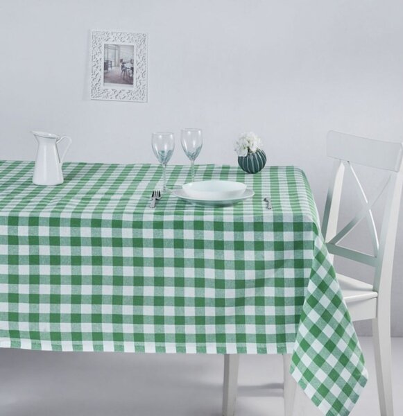 Fata de masa carouri 160x220cm, DC Home, Kareli Alb/Verde