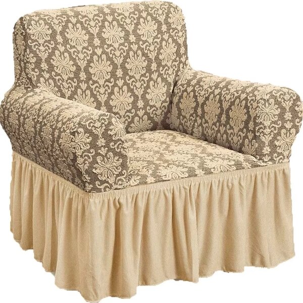 Husa elastica pentru fotoliu, cu volanas si model Jacquard Bej