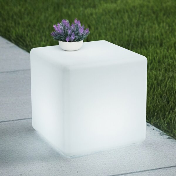 Lindby Lumină LED exterioară cu acumulator Cubara, RGB, cub, plastic, reglabil, Alb, Plastic, Modern