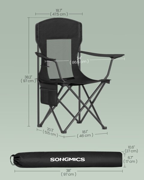 Set 2 buc. Scaune de camping pliabile Songmics Negru 97x86.5x51.5 cm