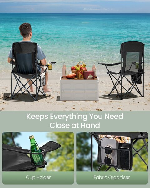 Set 2 buc. Scaune de camping pliabile Songmics Negru 97x86.5x51.5 cm