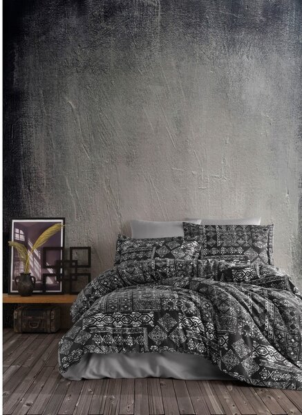 Lenjerie de pat din bumbac satinat pentru pat dublu Primacasa by Türkiz Routa, 220 x 240 cm, negru