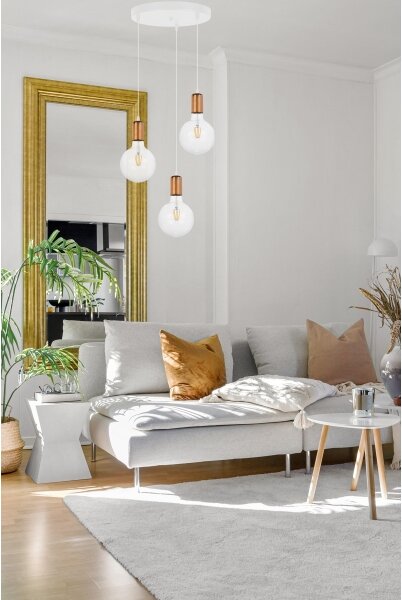 Lustră pe cablu MIROS 3xE27/60W/230V rotundă albă/cupru