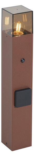 Stâlp industrial de exterior maro rugină cu sticlă fumurie 50 cm cu senzor crepuscular - Danemarca