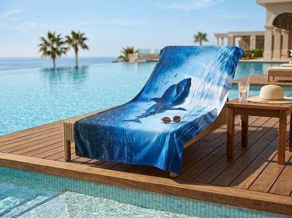 Prosop XXL de plaja cu uscare rapida SHARKON albastru 150 x 210 cm, 100% microfibra