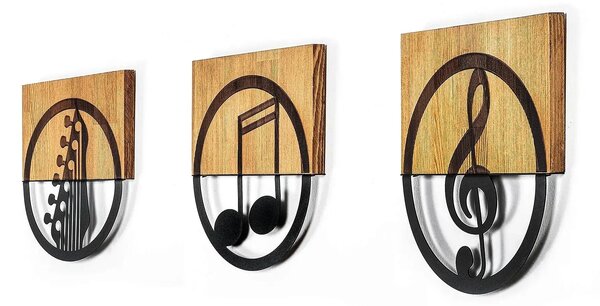 Decoratiuni perete JUST MUSIC - 334, negru/stejar, metal/lemn, 25x3x27