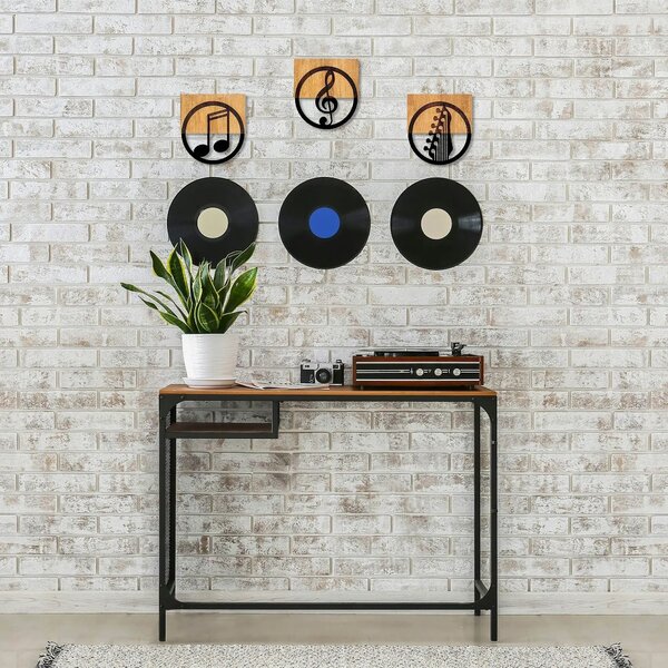 Decoratiuni perete JUST MUSIC - 334, negru/stejar, metal/lemn, 25x3x27