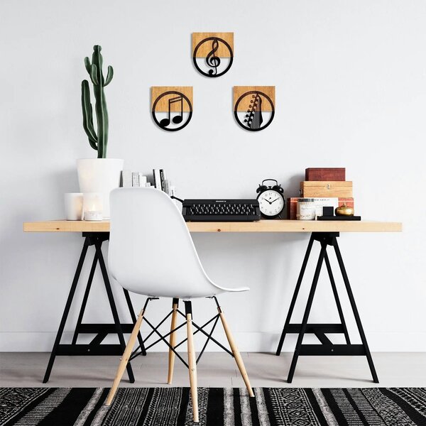 Decoratiuni perete JUST MUSIC - 334, negru/stejar, metal/lemn, 25x3x27