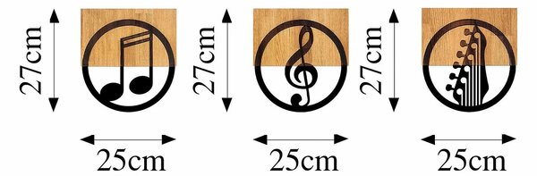 Decoratiuni perete JUST MUSIC - 334, negru/stejar, metal/lemn, 25x3x27