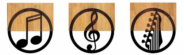 Decoratiuni perete JUST MUSIC - 334, negru/stejar, metal/lemn, 25x3x27