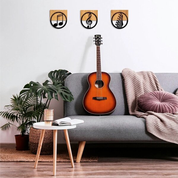 Decoratiuni perete JUST MUSIC - 334, negru/stejar, metal/lemn, 25x3x27