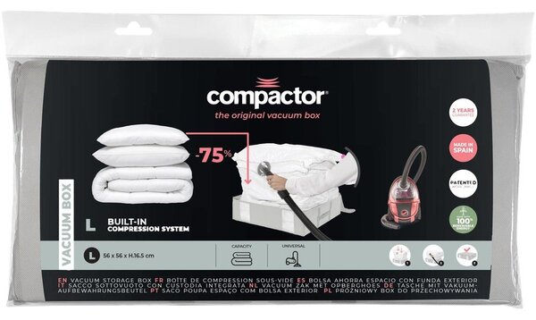 Cutie de depozitare pentru haine din material textil cu vacuum/cu pereți întăriți 56x56x16,5 cm Granit – Compactor