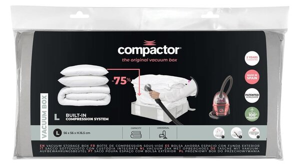 Cutie de depozitare pentru haine din material textil cu vacuum/cu pereți întăriți 56x56x16,5 cm Granit – Compactor