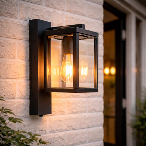 Lampa de perete exterioară neagră IP44 cu senzor de crepuscul - Charlois