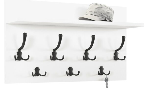 Mazzoni FINLO Alb Mat/mânere Negru Mat - CUIER DE PERETE MODERN CU RAFT PENTRU HOL 90 și 70 cm