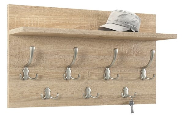 Mazzoni FINLO Stejar Sonoma/mânere Nichel Satin - CUIER DE PERETE MODERN CU RAFT PENTRU HOL 90 și 70 cm