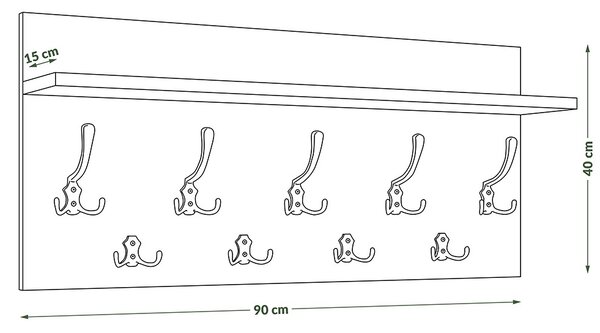 Mazzoni FINLO Stejar Craft Auriu/mânere Negru Mat - CUIER DE PERETE MODERN CU RAFT PENTRU HOL 90 și 70 cm