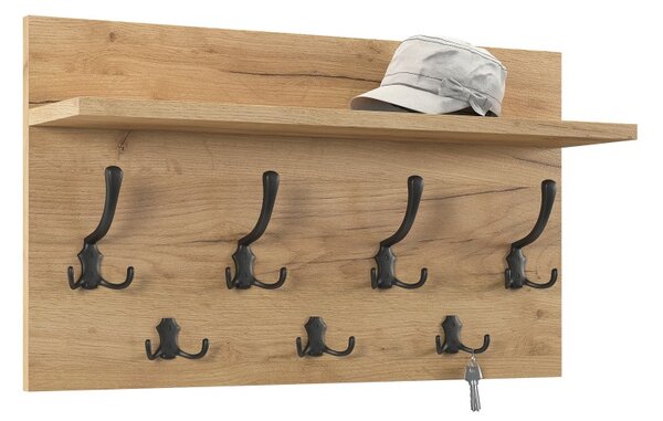 Mazzoni FINLO Stejar Craft Auriu/mânere Negru Mat - CUIER DE PERETE MODERN CU RAFT PENTRU HOL 90 și 70 cm
