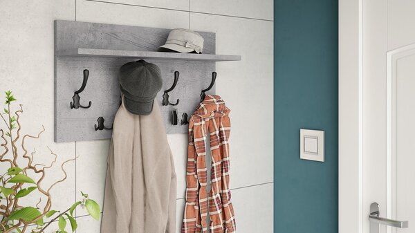 Mazzoni FINLO Beton Millennium/mânere Negru Mat - CUIER DE PERETE MODERN CU RAFT PENTRU HOL 90 și 70 cm