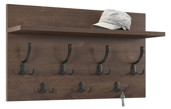 Mazzoni FINLO Stejar Maro/mânere Negru Mat - CUIER DE PERETE MODERN CU RAFT PENTRU HOL 90 și 70 cm