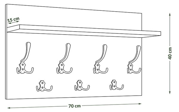 Mazzoni FINLO Stejar Craft Auriu/mânere Negru Mat - CUIER DE PERETE MODERN CU RAFT PENTRU HOL 90 și 70 cm