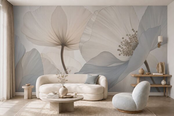 Tapet Flori mari și delicate, în nuanțe pastelate deschise, Fototapet Flori, w05692 : Uwalls.ro
