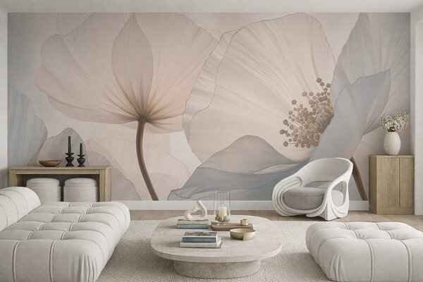 Tapet Flori mari și delicate, în nuanțe pastelate deschise, Fototapet Flori, w05692 : Uwalls.ro