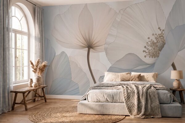 Tapet Flori mari și delicate, în nuanțe pastelate deschise, Fototapet Flori, w05692 : Uwalls.ro