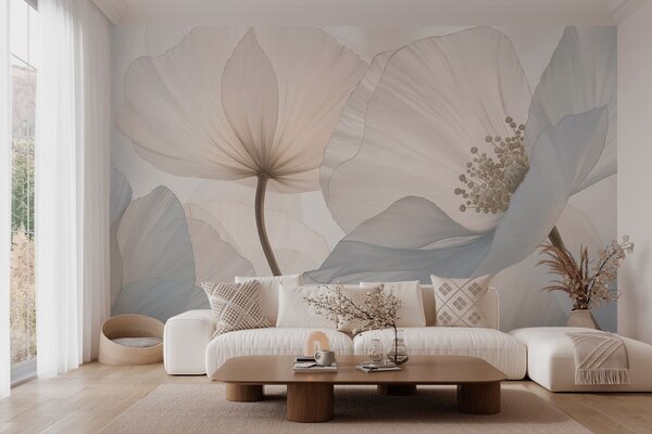 Tapet Flori mari și delicate, în nuanțe pastelate deschise, Fototapet Flori, w05692 : Uwalls.ro