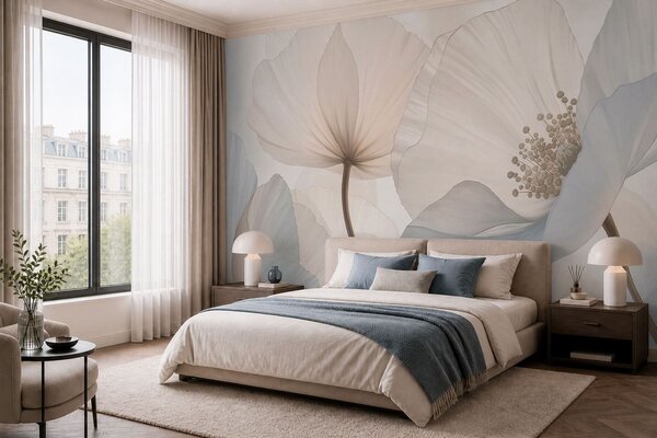Tapet Flori mari și delicate, în nuanțe pastelate deschise, Fototapet Flori, w05692 : Uwalls.ro