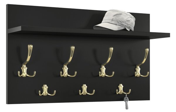 Mazzoni FINLO Negru Mat/mânere Luciu Auriu - CUIER DE PERETE MODERN CU RAFT PENTRU HOL 90 și 70 cm