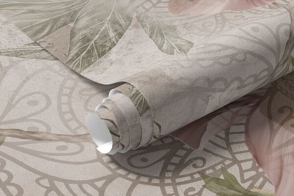 Tapet Ornament floral pe un fundal deschis, cu textură, Fototapet Flori, w05698 : Uwalls.ro
