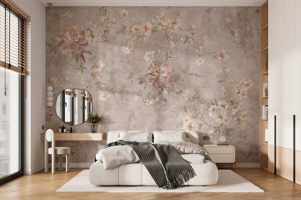 Tapet Ornament floral pe un fundal deschis, cu textură, Fototapet Flori, w05698 : Uwalls.ro