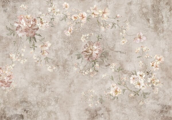 Tapet Ornament floral pe un fundal deschis, cu textură, Fototapet Flori, w05698 : Uwalls.ro
