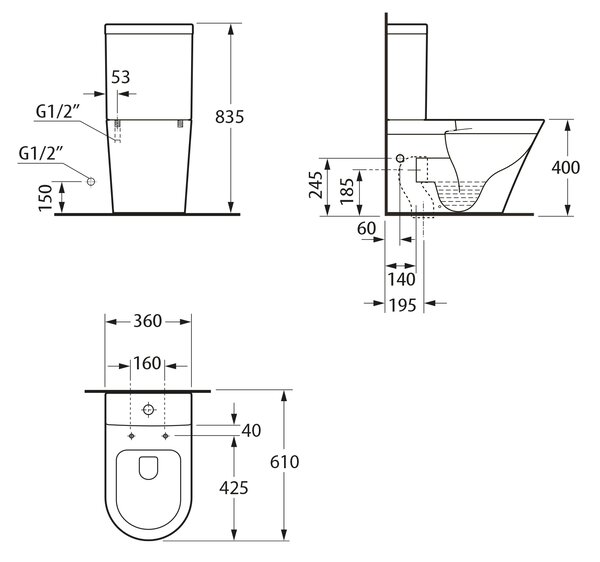 Bruckner Bruckner, Vas combinat WC DARIO RIMLESS cu rezervor, scurgere inferioară/posterioară, alb, 201.428.4