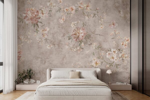 Tapet Ornament floral pe un fundal deschis, cu textură, Fototapet Flori, w05698 : Uwalls.ro