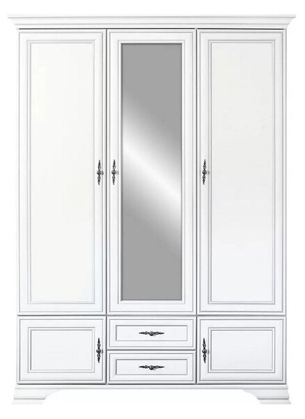 Mobilier dormitor alb IDENTO 2, cu pat 160x200, dulap cu 5 usi si 2 se