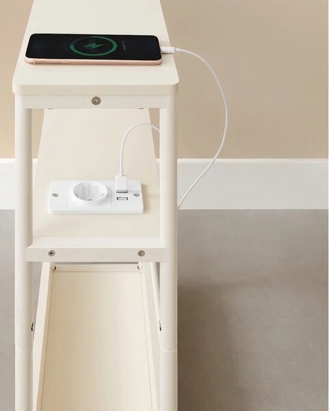 Masuta de cafea cu sertar si port USB NEXIVO, crem