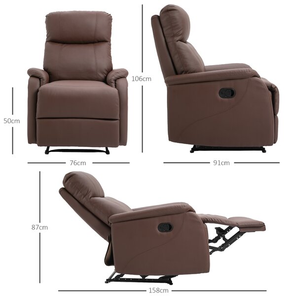 Fotoliu Relax Manual cu Spatar Rabatabil si Taburet din Piele Sintetica Maro HOMCOM | Aosom Romania