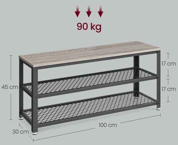 Bancuta pantofar Gri deschis Vasagle 100x30x45 cm