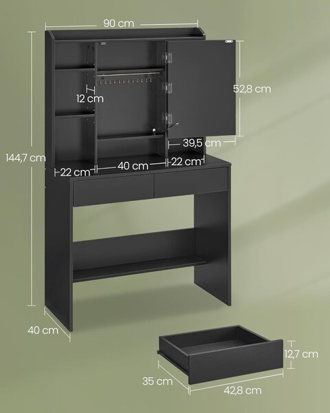 Masa de toaleta si machiaj Negru Vasagle 90x40x144.7 cm