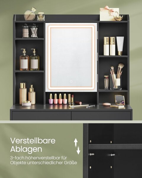Masa de toaleta si machiaj Negru Vasagle 90x40x144.7 cm