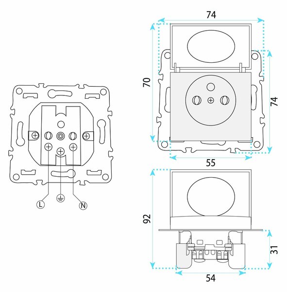 Priză simplă cu împământare și clapetă OSTE JNH005-G Grey