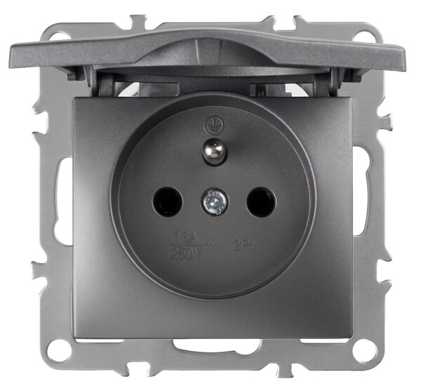 Priză simplă cu împământare și clapetă OSTE JNH005-G Grey