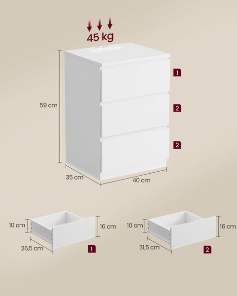 Set 2 noptiere Alb Vasagle 40x35x59 cm