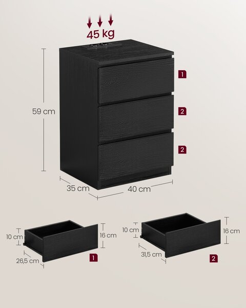 Set 2 noptiere Negru Vasagle 40x35x59 cm