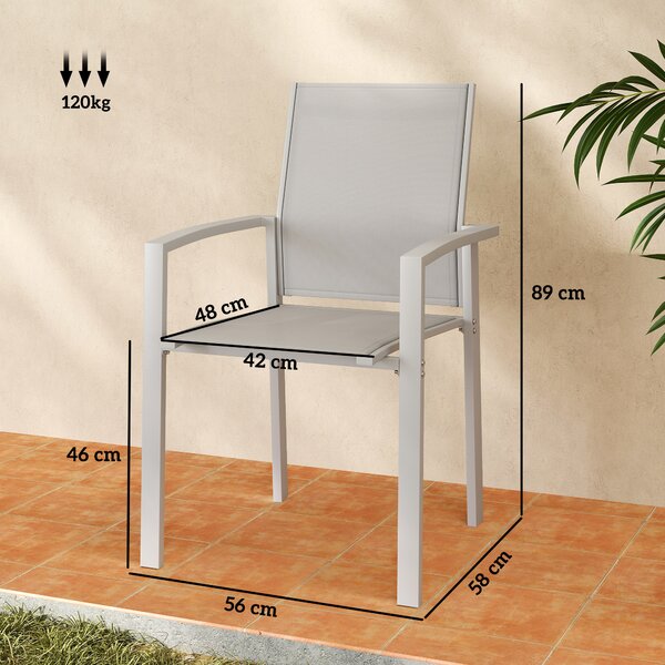 Outsunny Set de 2 Scaune de Grădină cu Cadru din Aluminiu, Plasă Respirabilă și Cotiere, 56x58x89 cm, Gri Deschis | Aosom Romania