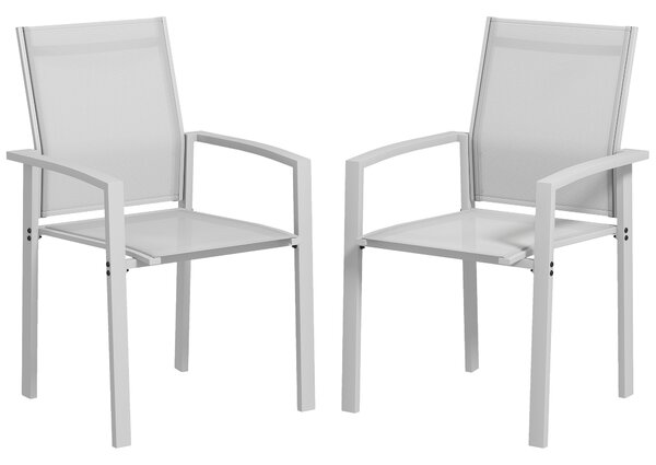 Outsunny Set de 2 Scaune de Grădină cu Cadru din Aluminiu, Plasă Respirabilă și Cotiere, 56x58x89 cm, Gri Deschis | Aosom Romania