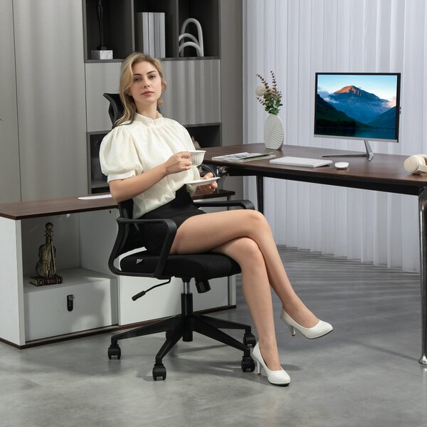 HOMCOM Scaun de Birou Ergonomic cu Tetieră, Înălțime Reglabilă și Funcție de Balansare, 60x64x102-112 cm, Negru | Aosom Romania